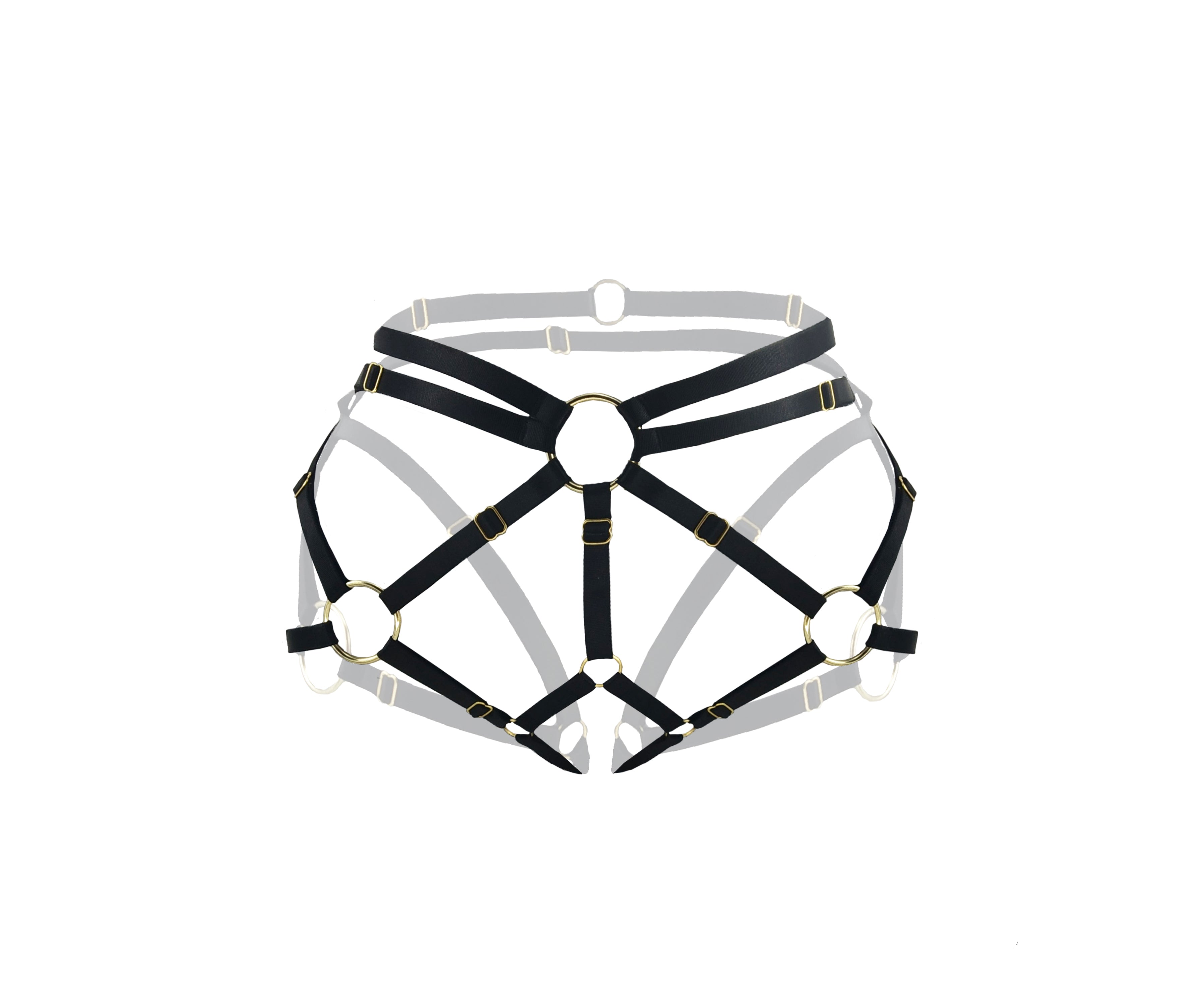 MARYLY red adjustable harness panties with gold hardware