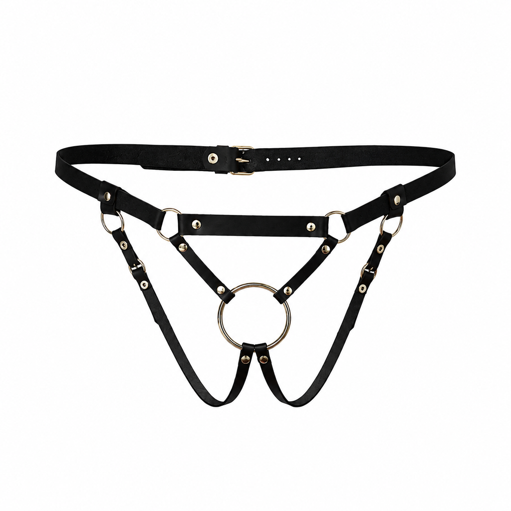 MARYLY men's leather harness with center ring