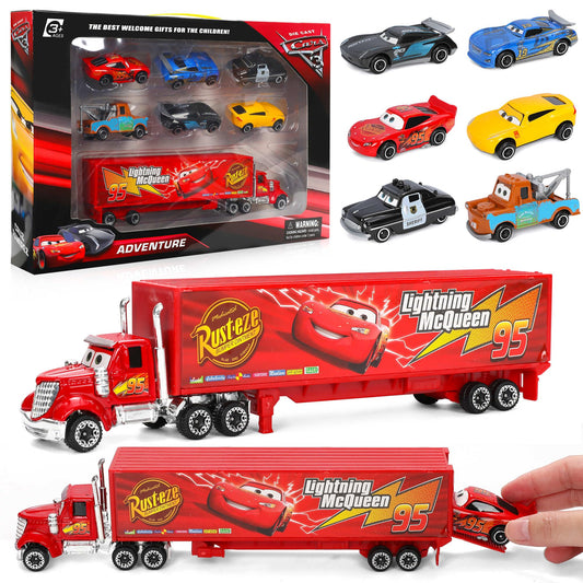 Weburoa Cars Figurines Playset Miniature Car - 7 Pack Movie Themed Racers Vehicles Include 6 Mini Car Figures Toy 1 Large Trucks Collectible Toy Cars for Kids Birthday Party Supplies Gifts